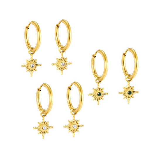 2*12mm I.D. earrings+11.2mm Polaris with white pearl/white/green zirconia earrings Gold color