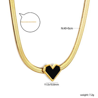 ✨ Wholesale Gold Necklace Set - 5.9mm White Zircon & 11.5x10.6mm Black Heart Pendants | 3.2mm/3.3mm Blade Chains 40+5cm