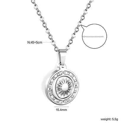 ✨ Wholesale Sun Moon Star Compass Pendant Necklace - 15.4mm Stainless Steel w/ 45+5cm Chain (5.5g)