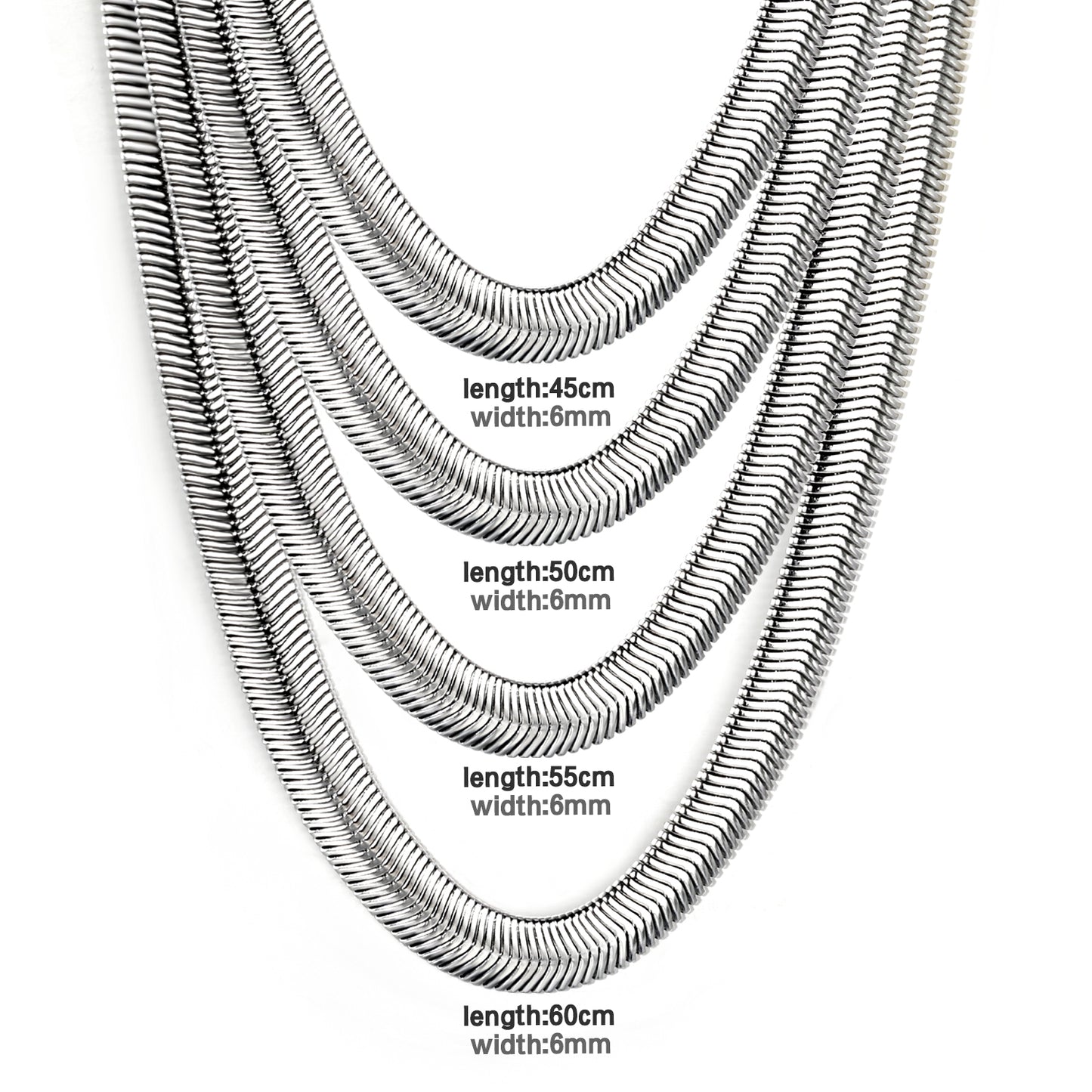 ✨ 6mm Stainless Steel Snake Chains Wholesale 4 Sizes (45-60cm) | Hypoallergenic Jewelry Making Supplies | Bulk Discounts