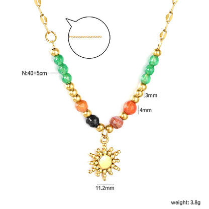 ✨ Boho Beaded Necklace Wholesale 11.2mm Sun Charm + 3mm Spacers | Adjustable 40+5cm Chain | Natural Stone Jewelry