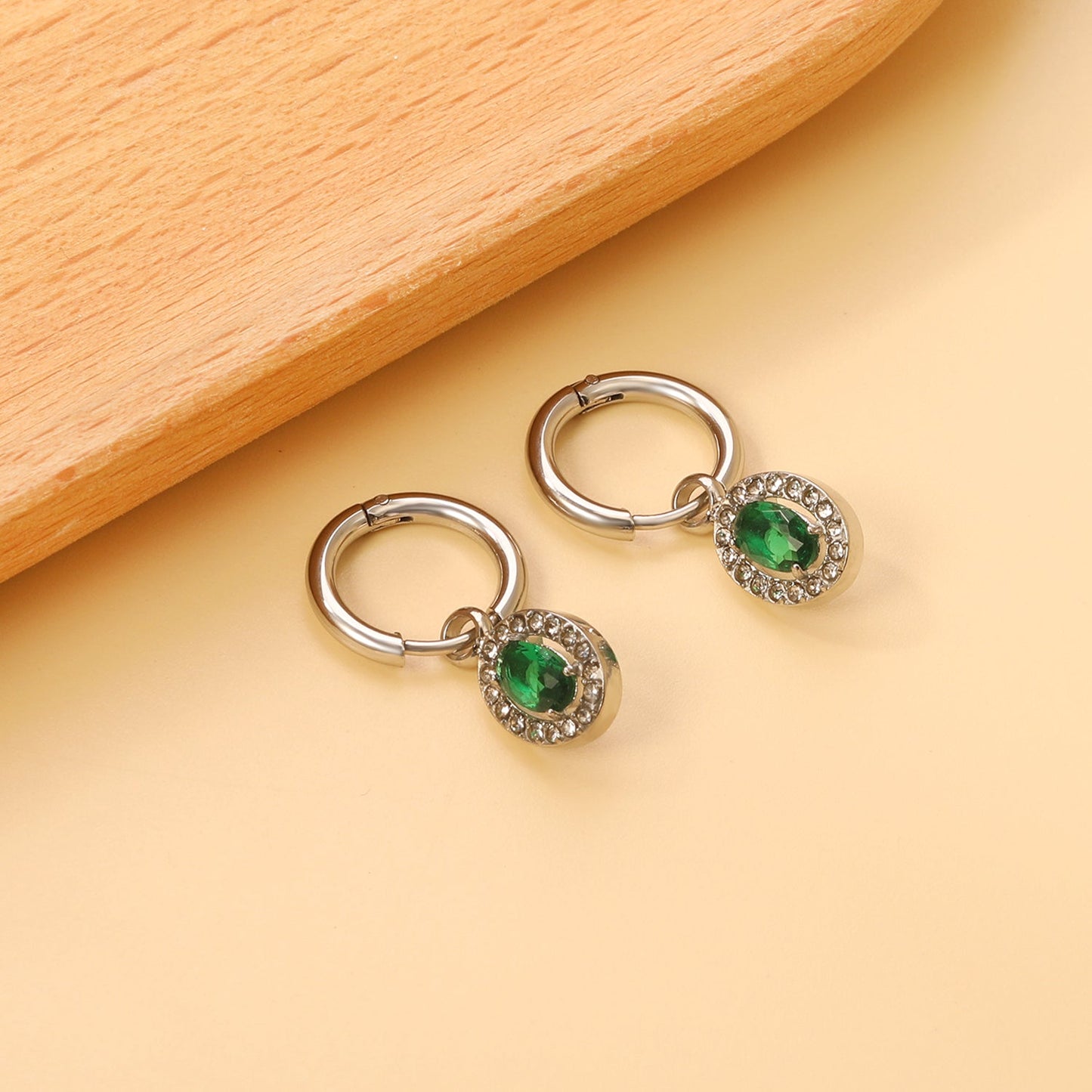 2x14.3mm Circle with Oval White&Red&Pink&Blue&Green Diamonds+White Diamond Hoop Earrings 8.4*10.2mm