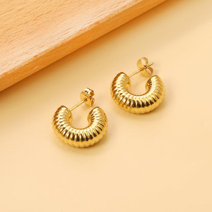 C-Shaped Horizontal Stud Earrings 6*17.5
