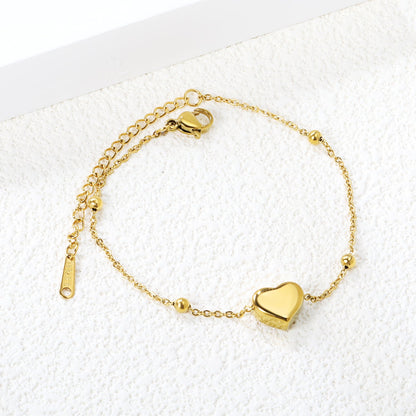 10.5*9*5.4mm three-dimensional heart + 3mm*4 steel beads bracelet 17+5cm