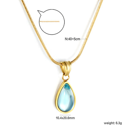✨ Wholesale Blue & Green Teardrop Necklace Set - 10.4x20.6mm & 10.2x18.6mm Crystal Pendants | 1.2mm Snake Chains 40+5cm (6.3g)