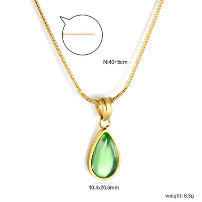 ✨ Wholesale Blue & Green Teardrop Necklace Set - 10.4x20.6mm & 10.2x18.6mm Crystal Pendants | 1.2mm Snake Chains 40+5cm (6.3g)