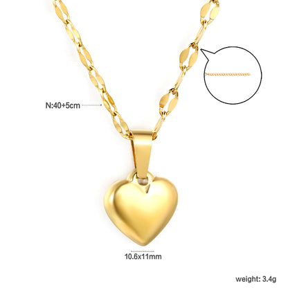 ✨ Wholesale 3D Heart Pendant Necklace - 10.6x11mm Gold Stainless Steel w/ Lip Chain 40+5cm (3.4g)