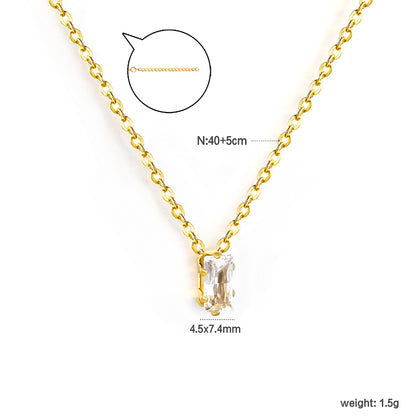 Bulk Gold Square Zirconia Pendant Necklace – 4.5*7.4mm (3 Colors) | 0.3mm Cross Chain | 40+5cm Adjustable | Wholesale Jewelry for Retailers
