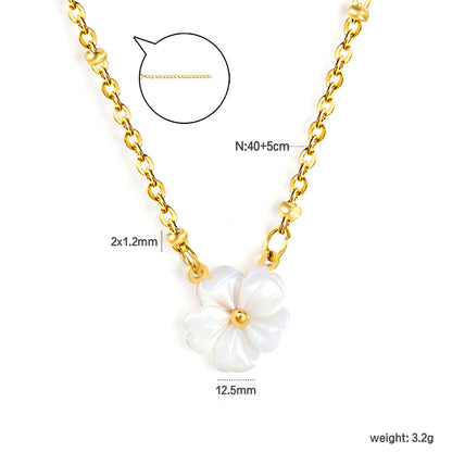 ✨ Wholesale Gold Shell & Floral Beaded Necklace - 2x1.2mm Chain w/ 12.5mm Pendant | Adjustable 40+5cm (3.2g)