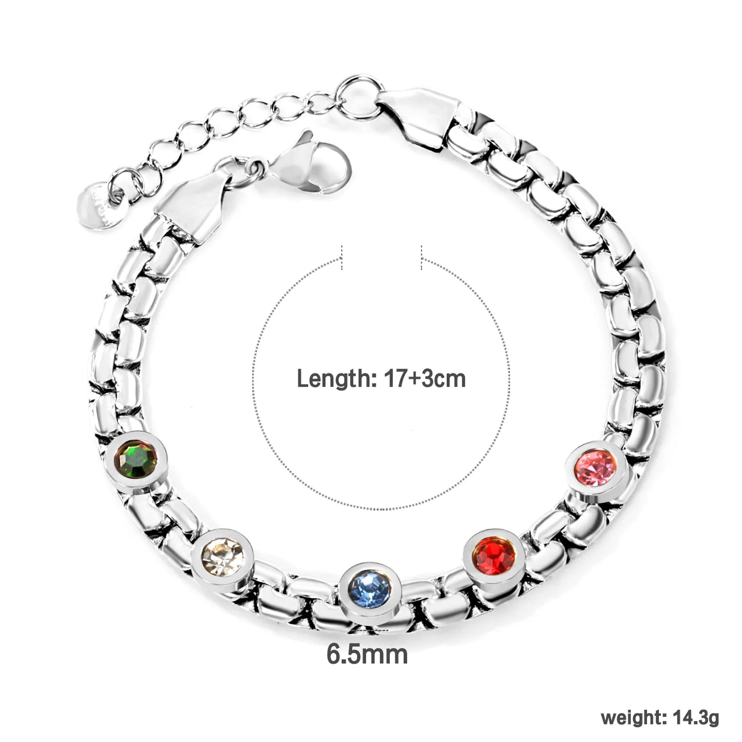 ✨ 18K Gold Plated Rainbow Zircon 17+3cm/20cm Bracelet Wholesale (MOQ 12+) | Stainless Steel Hypoallergenic 🌍 | Dainty Chain & Charm Bracelets