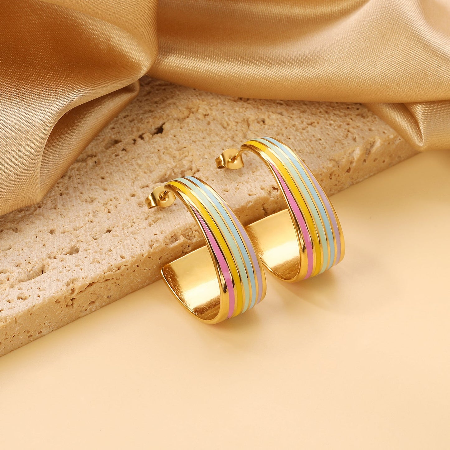 Oval C shape with mixed color with rose yellow blue & red green orange drop earrings 13.6*30.6mm