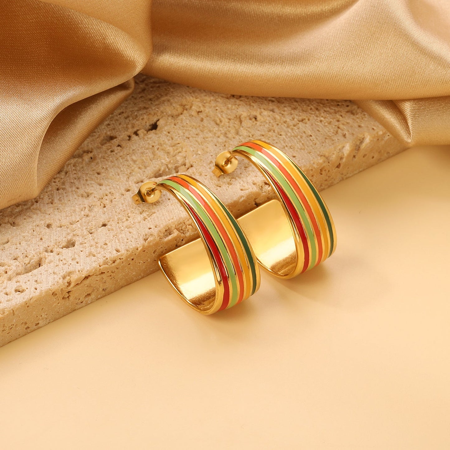 Oval C shape with mixed color with rose yellow blue & red green orange drop earrings 13.6*30.6mm