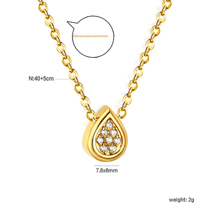 7.8*6mm Convex Teardrop CNC Zirconia Pendant 0.3 Cross Chain 40+5cm+6mm Round Necklace GOLD