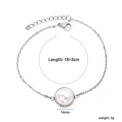 Stainless Steel Steel-Colored 12mm&14mm Round Bracelets with Half Pearl - 16+3cm, Wholesale Offer