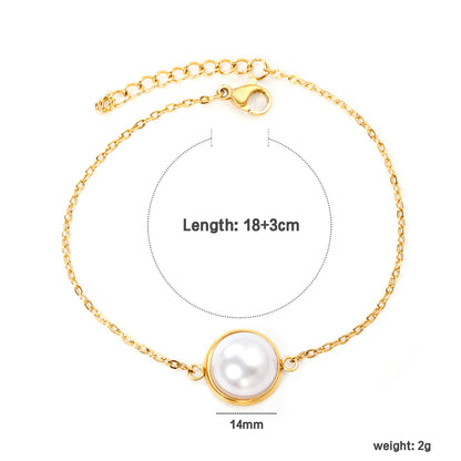 Stainless Steel Steel-Colored 12mm&14mm Round Bracelets with Half Pearl - 16+3cm, Wholesale Offer