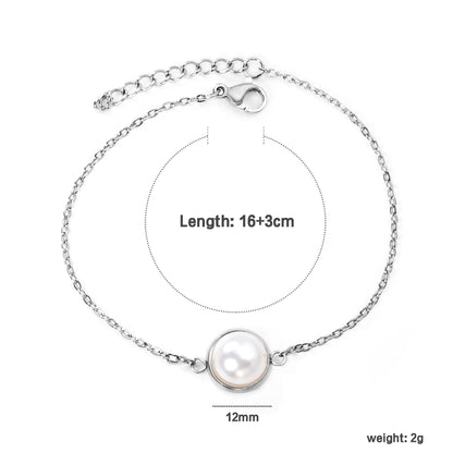 Stainless Steel Steel-Colored 12mm&14mm Round Bracelets with Half Pearl - 16+3cm, Wholesale Offer