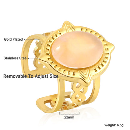 Open Oval Band with White Natural Stone Ring