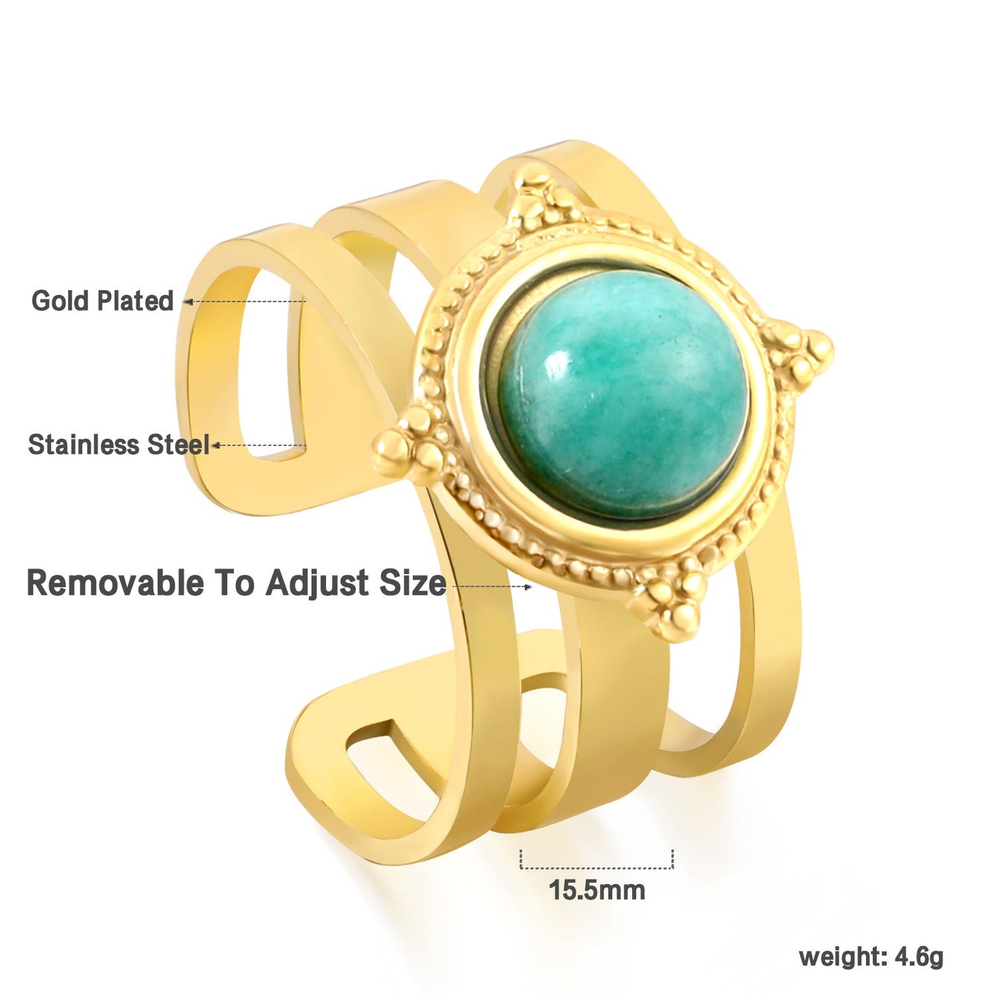 Open Band & 4 Small Lychees & Spherical Natural Stone Ring