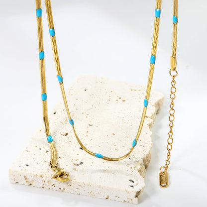 19 places front and back blue oil drop necklace 2.3mm*42+5cm