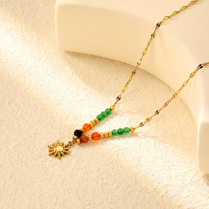 ✨ Boho Beaded Necklace Wholesale 11.2mm Sun Charm + 3mm Spacers | Adjustable 40+5cm Chain | Natural Stone Jewelry