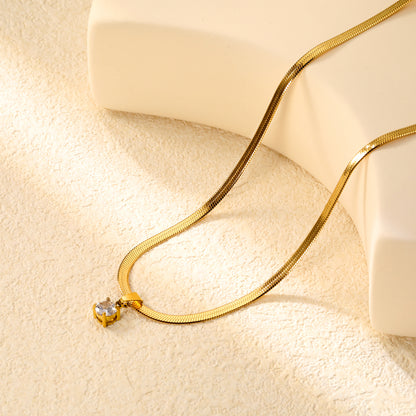 ✨ Wholesale Gold Necklace Set - 5.9mm White Zircon & 11.5x10.6mm Black Heart Pendants | 3.2mm/3.3mm Blade Chains 40+5cm
