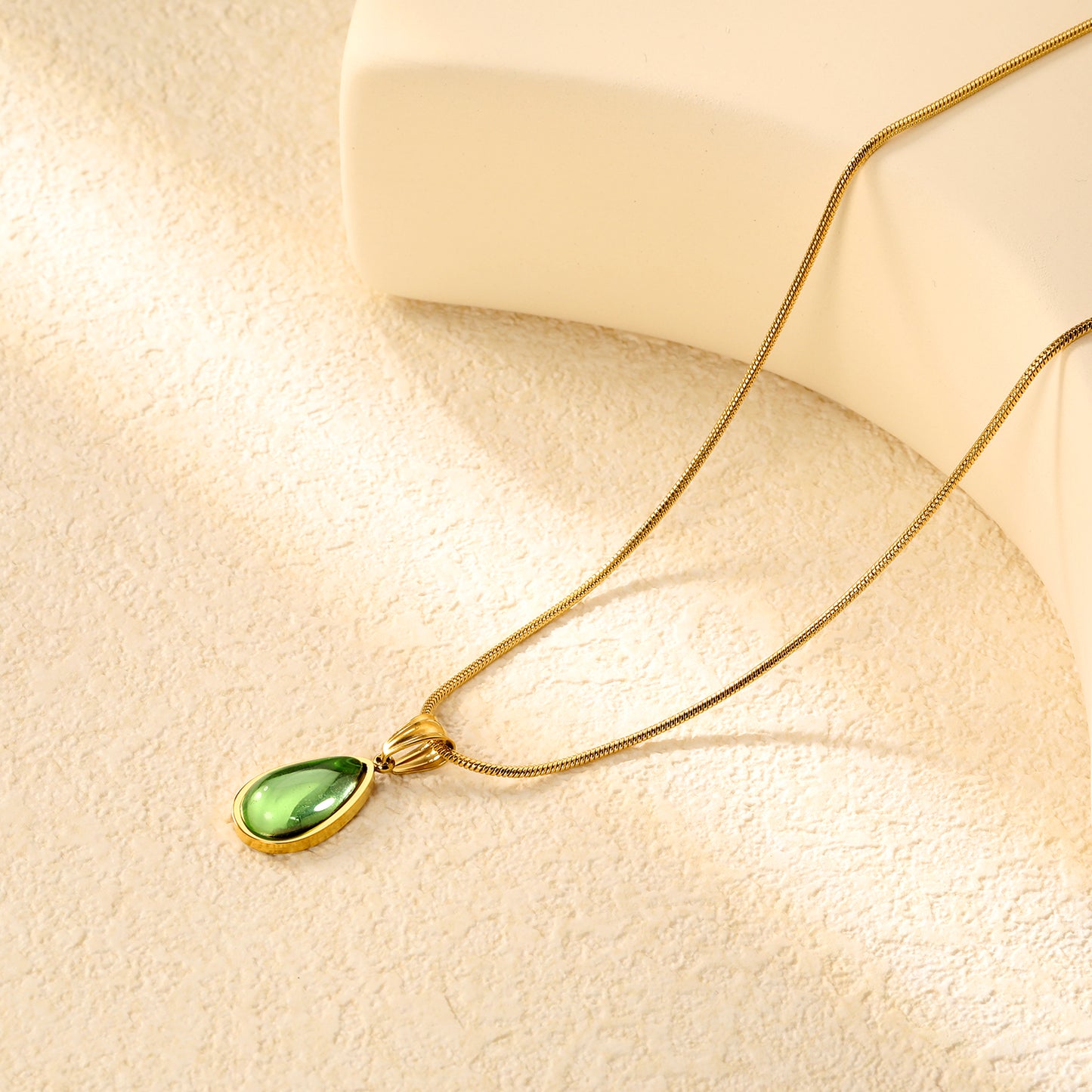 ✨ Wholesale Blue & Green Teardrop Necklace Set - 10.4x20.6mm & 10.2x18.6mm Crystal Pendants | 1.2mm Snake Chains 40+5cm (6.3g)