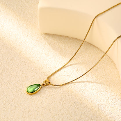 ✨ Wholesale Blue & Green Teardrop Necklace Set - 10.4x20.6mm & 10.2x18.6mm Crystal Pendants | 1.2mm Snake Chains 40+5cm (6.3g)