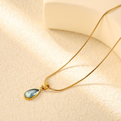 ✨ Wholesale Blue & Green Teardrop Necklace Set - 10.4x20.6mm & 10.2x18.6mm Crystal Pendants | 1.2mm Snake Chains 40+5cm (6.3g)