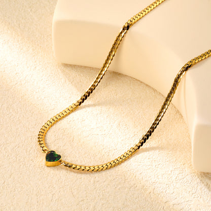 ✨ Wholesale Gold Love Necklace Set - 12.2mm White Zircon & 9.5mm Green Zircon Heart Pendants | 4mm Dragon Chains 40+5cm (11.2g)