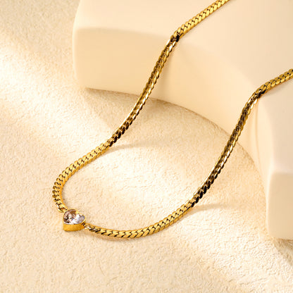 ✨ Wholesale Gold Love Necklace Set - 12.2mm White Zircon & 9.5mm Green Zircon Heart Pendants | 4mm Dragon Chains 40+5cm (11.2g)