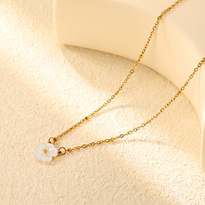 ✨ Wholesale Gold Shell & Floral Beaded Necklace - 2x1.2mm Chain w/ 12.5mm Pendant | Adjustable 40+5cm (3.2g)