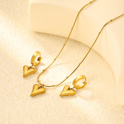 ✨ Wholesale Sharp Point Heart Earrings & Pendant Set 12.1x14.7mm | 42+5cm Snake Chain | Stainless Steel Jewelry Bulk