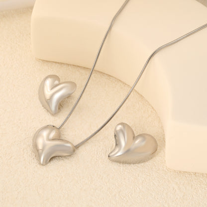 ✨ Jumbo Heart Jewelry Set (27x27.3mm) Wholesale Stainless Steel Earrings + Pendant | Heavy 1.6mm Chain 43+5cm | 3 Color Options