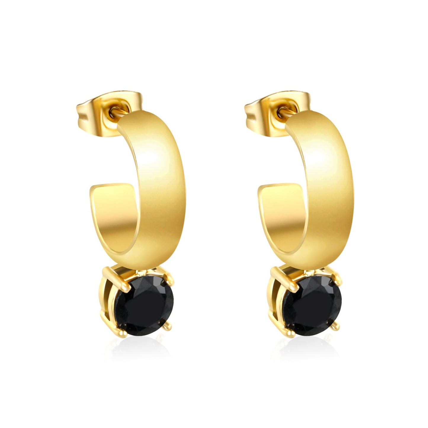 4.3*15mm C-shaped hoop with four scratches round white&black&purple&pink&green diamond stud earrings 6.2mm