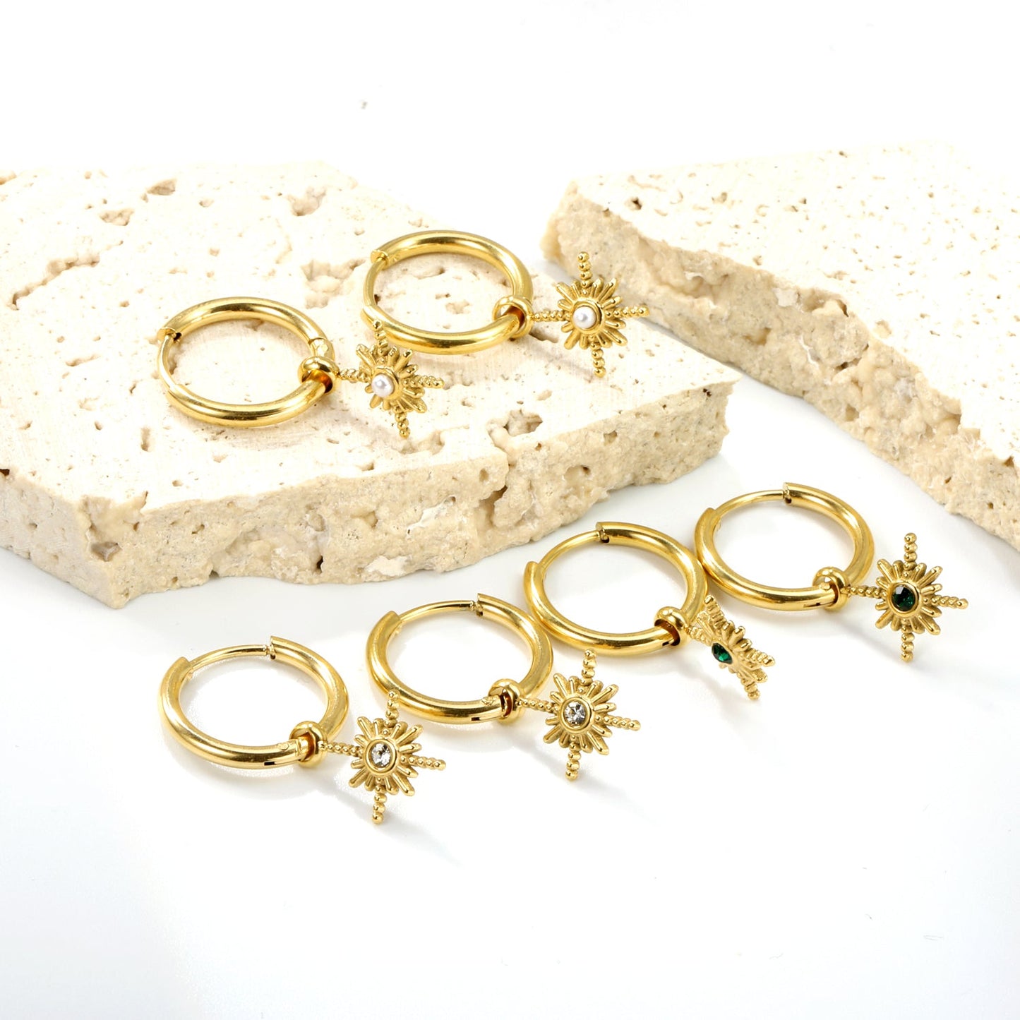 2*12mm I.D. earrings+11.2mm Polaris with white pearl/white/green zirconia earrings Gold color