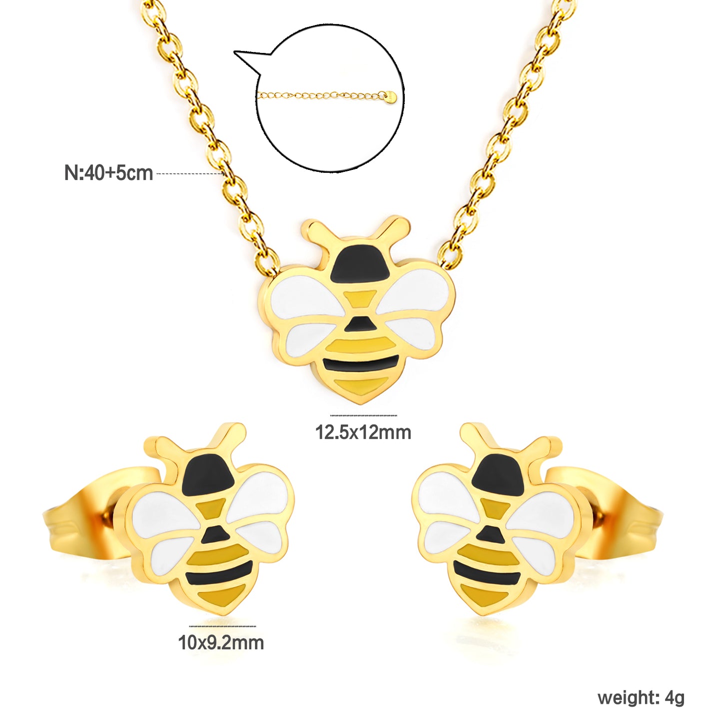 Wholesale Bee Jewelry Set - Enamel & Stainless Steel | Waterproof Hypoallergenic Earrings & Necklace | Matching Set