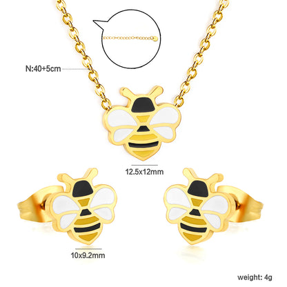 Wholesale Bee Jewelry Set - Enamel & Stainless Steel | Waterproof Hypoallergenic Earrings & Necklace | Matching Set