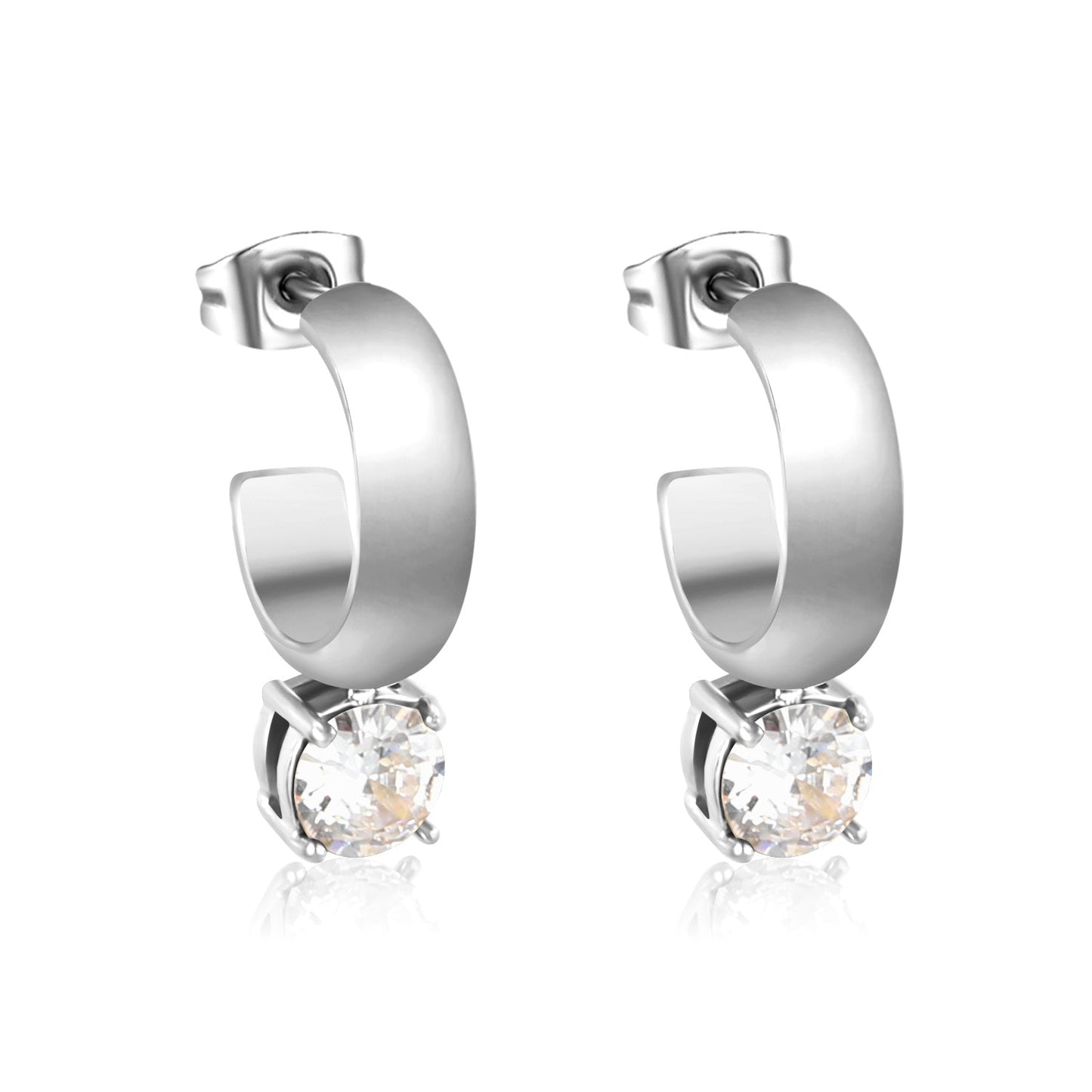 4.3*15mm C-shaped hoop with four scratches round white&black&purple&pink&green diamond stud earrings 6.2mm
