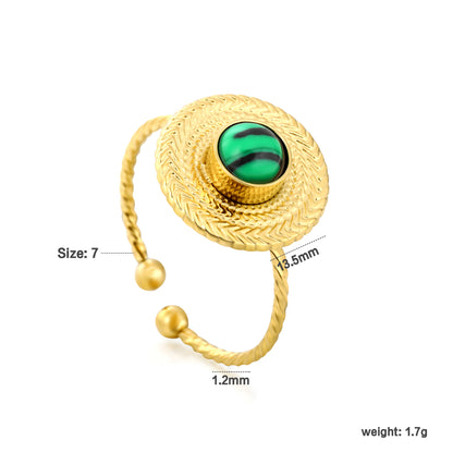 Dainty Malachite Stone Cuff Ring | Waterproof Stainless Steel for Women