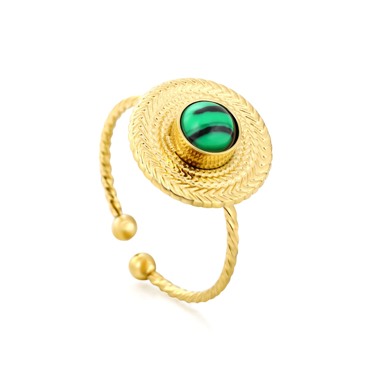 Dainty Malachite Stone Cuff Ring | Waterproof Stainless Steel for Women