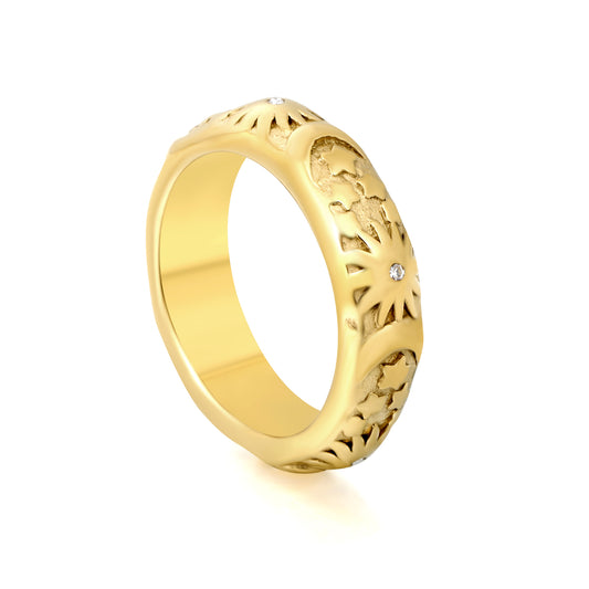 Wholesale Women Ring | Star Moon Sun Design with Crystals | Waterproof Hypoallergenic Stainless Steel Adjustable Ring
