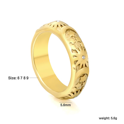 Wholesale Women Ring | Star Moon Sun Design with Crystals | Waterproof Hypoallergenic Stainless Steel Adjustable Ring