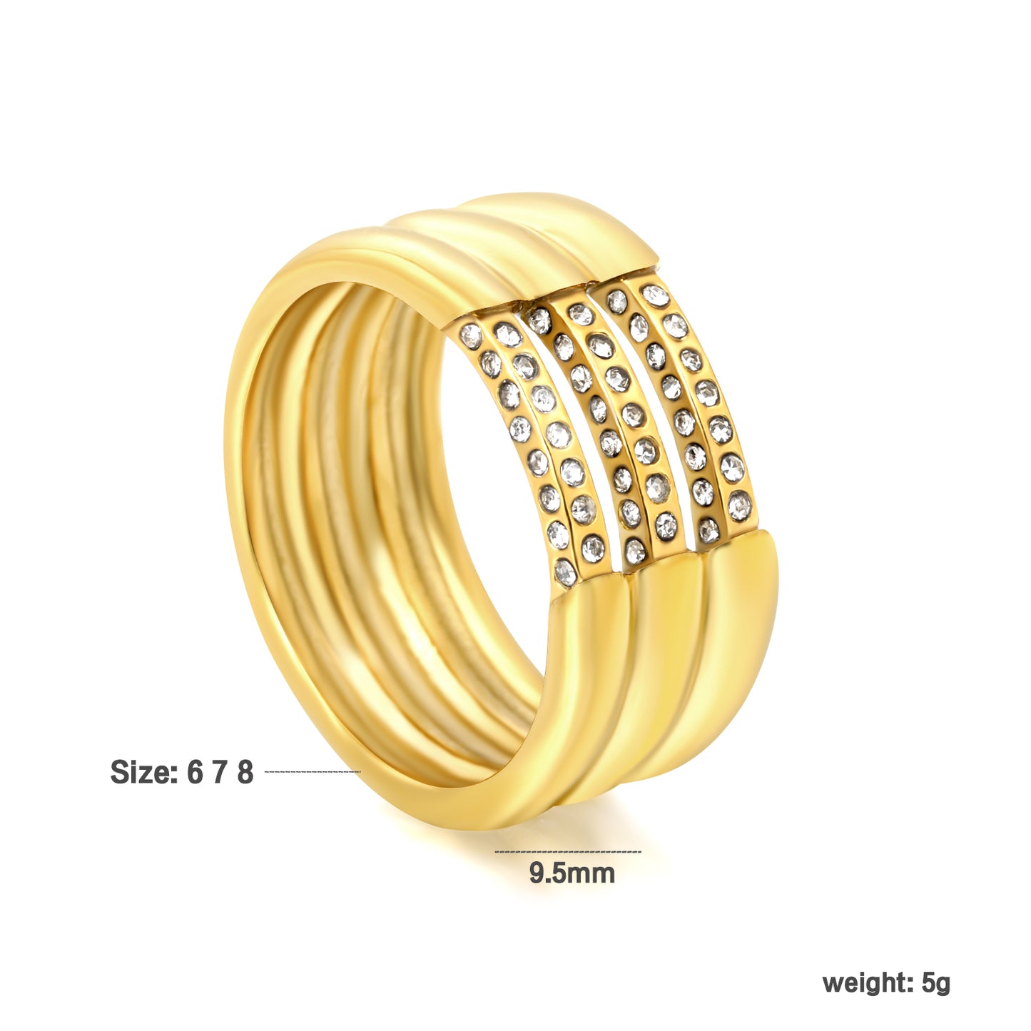 wholesale Gold Multi-Band Emerald Ring | Stackable Statement Ring for Women