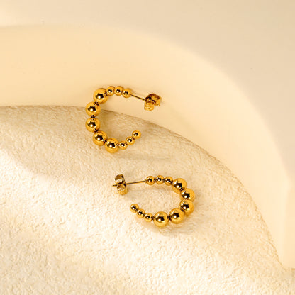 Wholesale Gold Stainless Steel Open Hoop Earrings | 5mm Half-Round Bead Detail | 14.1mm Spring Lever Back | Bulk Fashion Earrings for Retailers