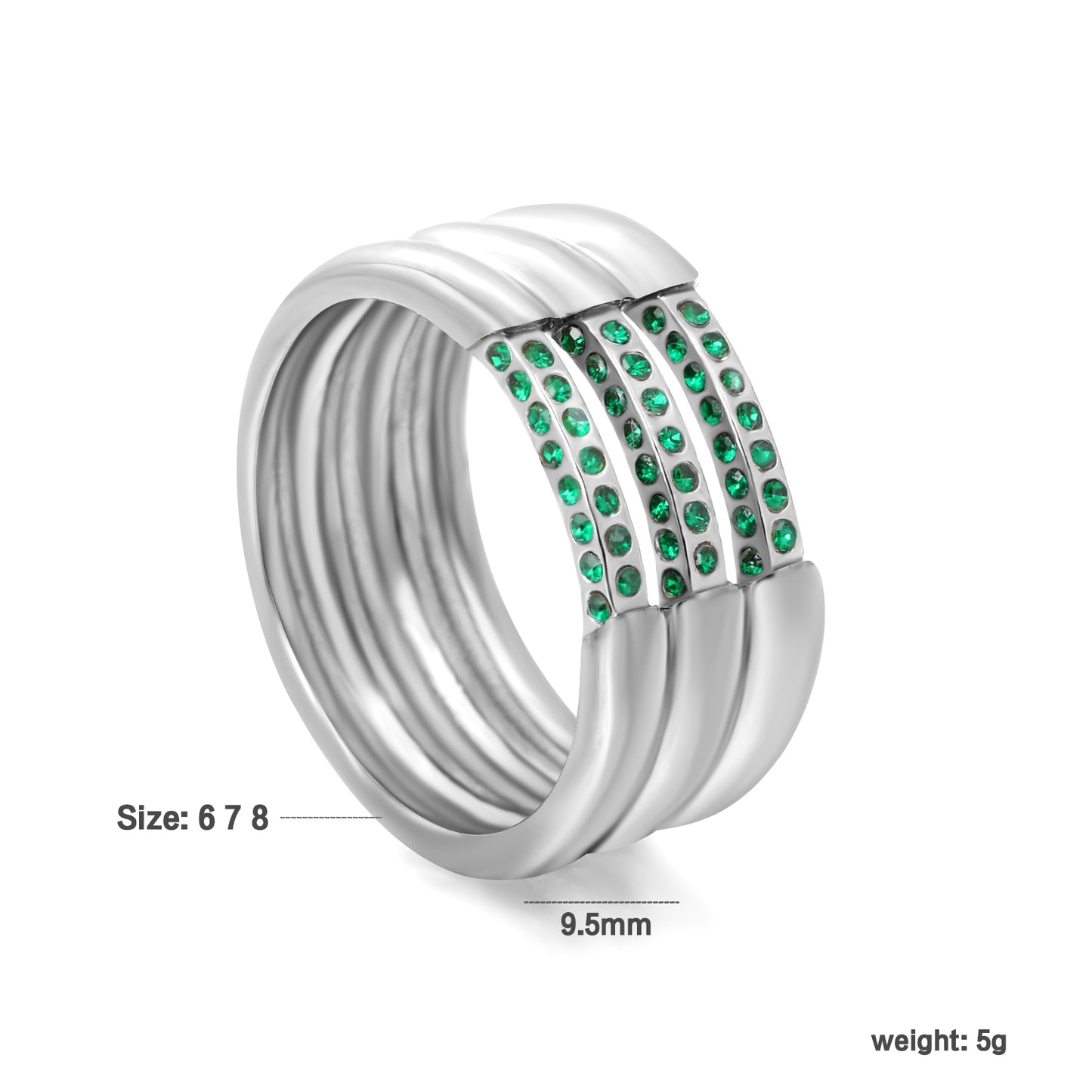 wholesale Gold Multi-Band Emerald Ring | Stackable Statement Ring for Women