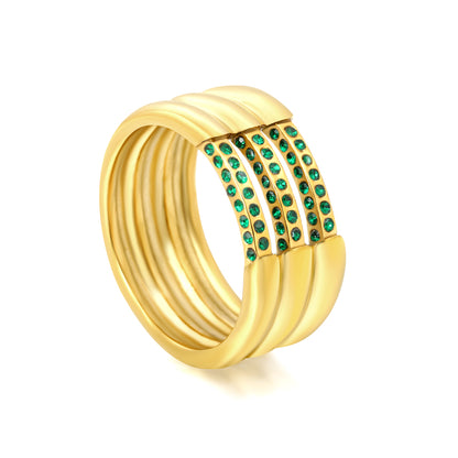 wholesale Gold Multi-Band Emerald Ring | Stackable Statement Ring for Women