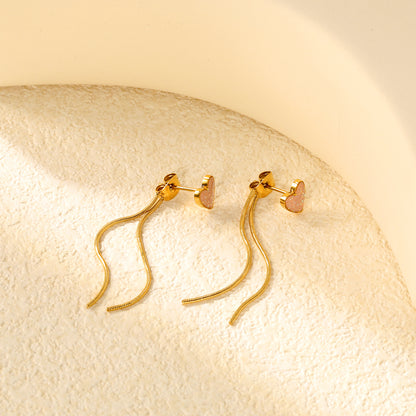 ✨ Trendy Tassel Heart Earrings Wholesale Pink Enamel & Gold Chain | Lightweight 1.7g | Hypoallergenic Ear Jewelry