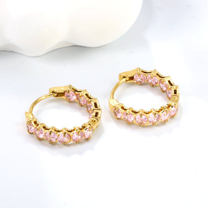 Thick 2.4*Wide 4.2*I.D. 14mm Ear Clips with rounded white/purple/pink zirconium steel/golden color