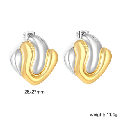 Wholesale Two-Tone Rhombus Earrings for Women | Hypoallergenic Stainless Steel Geometric Jewelry | Custom