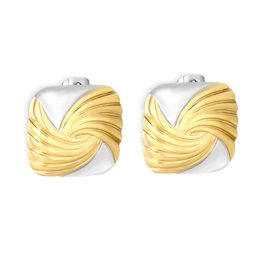 Mixed Metal Swirl Square Earrings | Hypoallergenic Waterproof Statement Studs